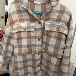 Pink Lily Plaid Jacket in Cream and Tan